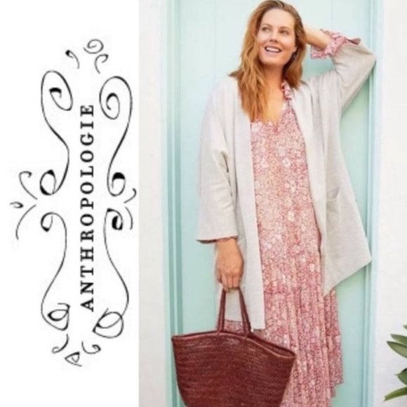 Anthropologie DONNI Sandwash Cardigan Open Front Ribbed Long Sweater Dus… - Picture 1 of 16